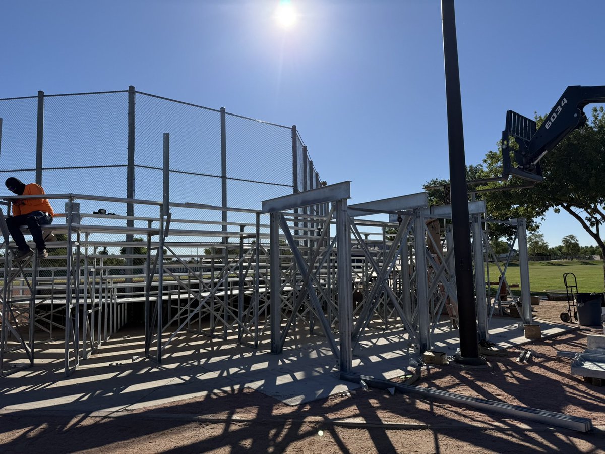 perry_pumas's tweet photo. More facilities updates @PerryPumas07  @CUSDAthletics @ChandlerUnified…

1. 3 point line down
2. Bleachers getting higher and press box started
3. Track scraped down to the dirt https://t.co/E0KcExOuDL