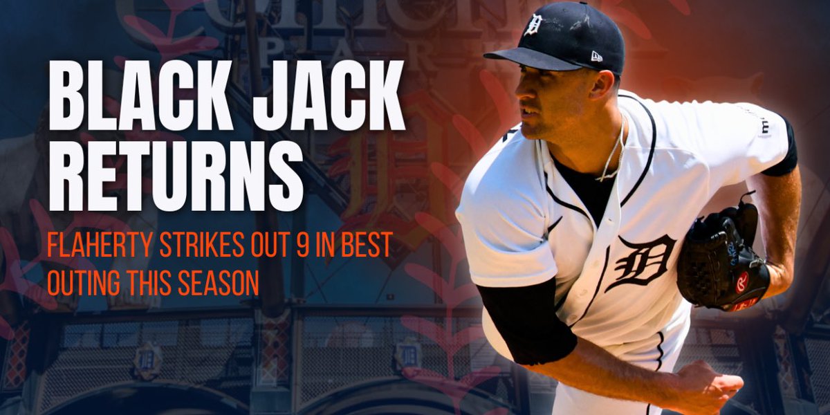 MLBbrodotcom's tweet photo. Detroit Tigers starting pitcher Jack Flaherty made his return to the rotation on Sunday after being placed on the 15-day injured list due to a left peroneal strain. He struck out 9 in his best outing of season. https://t.co/vq0bdeqIyD