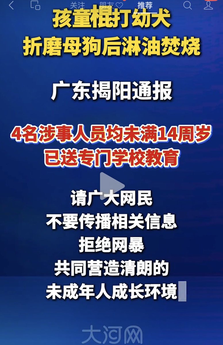 vivilinsv's tweet photo. 今天看到这个新闻，整个心情非常难过 - 广东揭阳4名未满十四周岁的恶魔，用棒棍打死出生不久的小狗们，然后用火点燃他们的妈妈，活活烧死母狗，然后把视频拍摄下来，几个人在一旁拍手叫好。

中国至今没有保护这些小动物的法规，而即便是有，14岁以下的人也会免于惩罚 - 让人对法律的盲区不剩唏嘘和失望。让我想起现在流行的《公民义警》 （vigilant citizen)， 希望公正和正义也会以某种形式出现，让这些恶魔们得到应有的惩罚！
