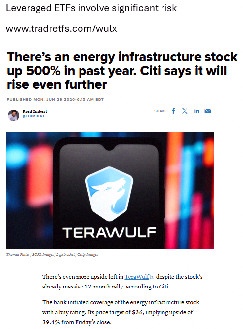 sarooona_28's tweet photo. Terawulf $WULF has soared 465% in the past year, but Citi thinks there's more room to run—they just upped their target to $36 🚨 That's 44% higher than today's price ✅ Want extra leverage? Check out the Tradr 2X Long WULF Daily ETF $WULX from @TradrETFs https://t.co/CphzzhjO2M