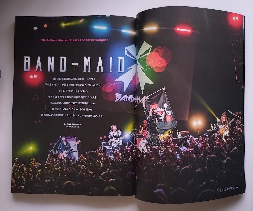 youmasuda's tweet photo. BURRN!JAPAN Vol.26🔥7月1日発売🔥
BAND-MAIDは巻末特集10P!　先頃リリースされたばかりの最新シングル”ENERGETIC”に収録された三者三様の楽曲について全員でたっぷりと語っています。6月の欧州ツアー直前に行なわれたインタビューだからこそのリアルタイムな心境も伝わるはず。是非読んでみて🔥
#BURRNJAPAN
#BANDMAID