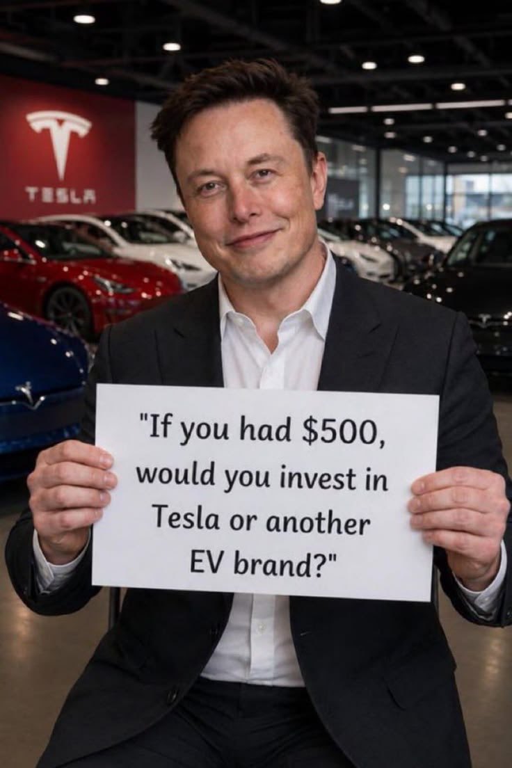 Dean1988888's tweet photo. Be honest...

If you had $500 to invest today, where would you put it?

🚗 A) Tesla
⚡ B) Another EV company https://t.co/WQzxJYA9pu