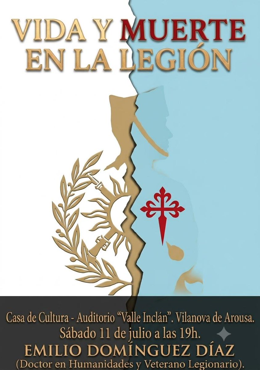 PlataformaMill1's tweet photo. #Vilanova y el XI Reencuentro de #Veteranos #Legionarios de #Galicia, escenario para la celebración de la conferencia "Vida y muerte en #LaLegión", en la Casa de Cultura, impartida por el presidente de @PlataformaMill1, D. Emilio Domínguez Díaz @MisterLegio, el 11 de julio 2026. https://t.co/IKP3rw4KBF