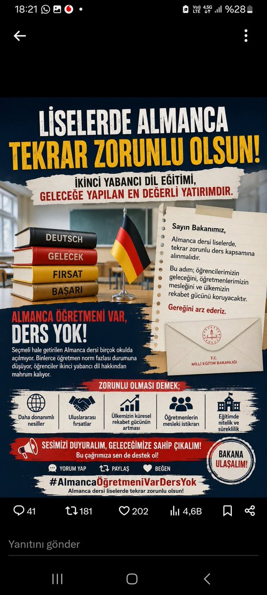 Metebeste81Sen's tweet photo. @mebabdigm @tcmeb @tcmeb @CBegitimogretim @meb_ttkb @mebpgm @meb_ogm 
@Yusuf__Tekin 
#AlmanaÖğretmeniVarDersYok https://t.co/kYhN45b6dE