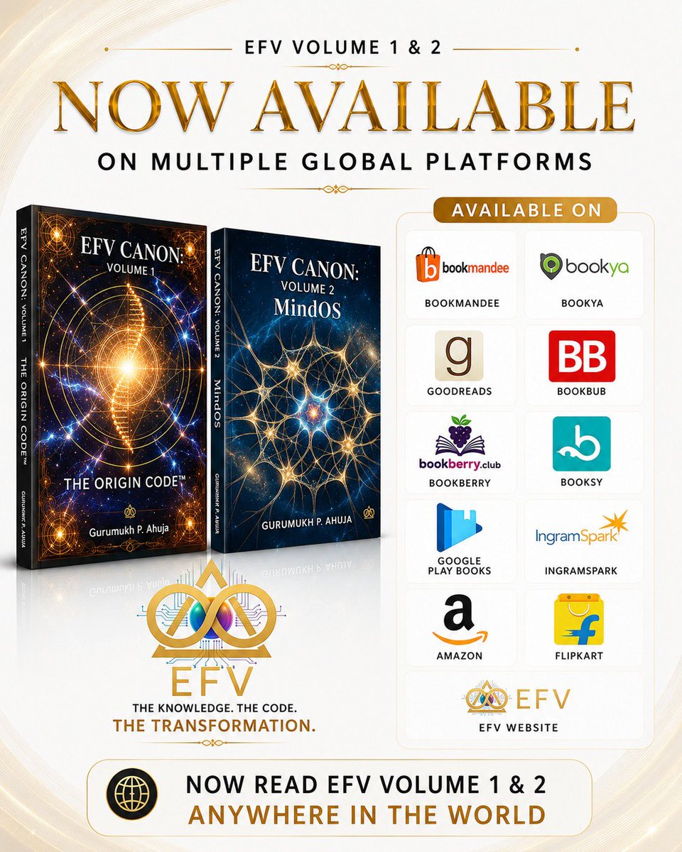 gurumukh_ahuja's tweet photo. What is EFV™?
EFV™ is not a motivational book.
It is not self-help.
It is a long-term exploration of Human Intelligence, Awareness and Conscious Living.
The journey has begun.
📚 Vol 1 & 2 are now available globally.
#EFV #HumanIntelligence #ConsciousLeadership #Books https://t.co/gH4ObxIa3n