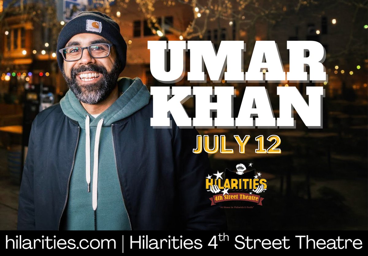 Hilarities's tweet photo. 🚨JUST ANNOUNCED🚨
Umar Khan will be at Pickwick &amp; Frolic on Sunday, July 12th!

🎟: https://t.co/nxyGPL0jwa https://t.co/oZslPKfRNX