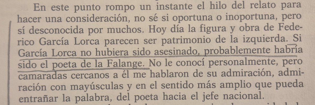 Unoporaqui's tweet photo. "Si García Lorca no hubiera sido asesinado, probablemente habría sido el poeta de la Falange" (Girón de Velasco). https://t.co/90BudXUiRu