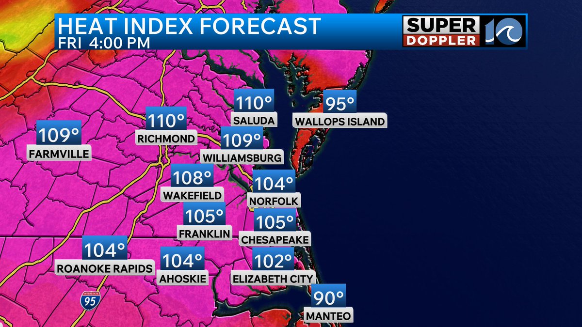 brianmichiganwx's tweet photo. An Extreme Heat Watch goes into effect during the day on Friday for areas in yellow! Near record high temperatures and very humid air will be in play allowing for heat indices to soar into the 100s. Some areas could see a 110 degrees feels like temperature during the afternoon on Friday! This intense heat continues into the holiday weekend.