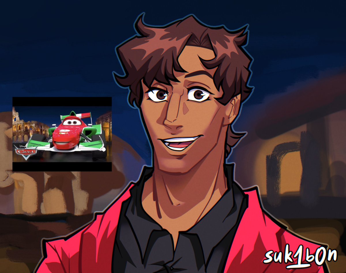 suk1b0n's tweet photo. francesco berrrrrrrrrrrnoulli but human #pixarcars https://t.co/vPSVvyzktY