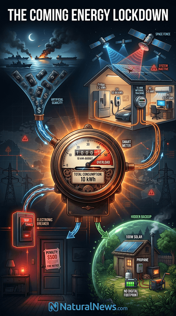 HealthRanger's tweet photo. One reason they need so many Flock cameras is because they are planning ENERGY LOCKDOWNS.

The license-plate readers will make it a simple matter to find and arrest anyone who tries to use public roads. They can even track your estimated driving miles and determine if you have gone over your "energy allotment."

My latest infographic depicts this energy lockdown scenario: