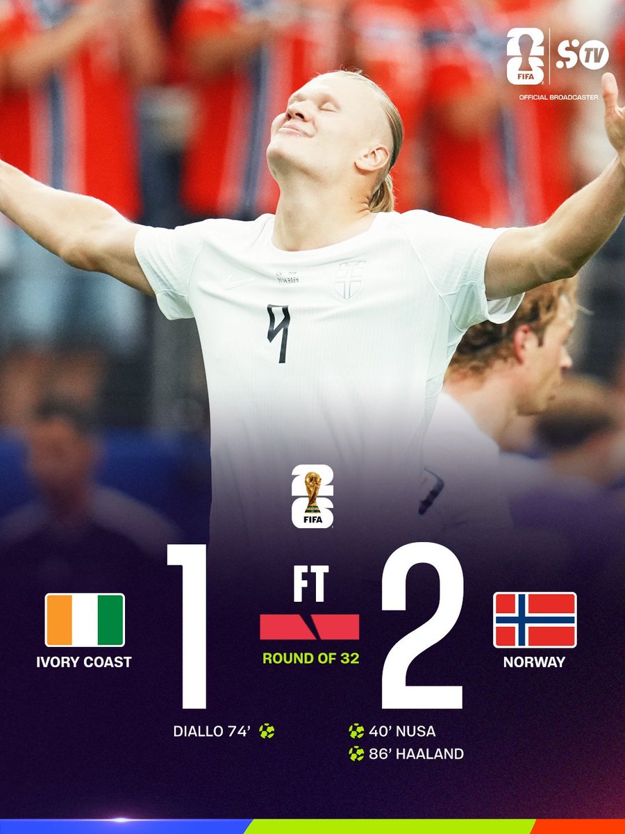 SiaranBolaLive's tweet photo. FT #WC2026 

IVORY COAST 1-2 NORWEGIA 

NORWEGIA LOLOS 16 BESAR vs BRAZIL

IVORY COAST PULANG https://t.co/jlk5raCGcB