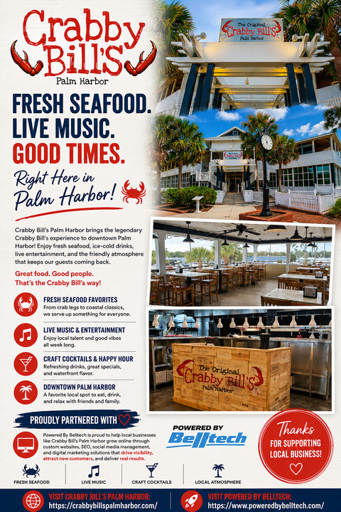 BelltechPower's tweet photo. Powered By Belltech is proud to support Crabby Bill's Palm Harbor by helping strengthen their online presence.🦀🌴🎶🌊

🌐 Visit Crabby Bill's Palm Harbor: https://t.co/eNfMCvCu9S 
🌐 Visit Powered By Belltech: https://t.co/dKQy5AvnYb 

#CrabbyBillsPalmHarbor #PoweredByBelltech https://t.co/Q7kULgFU9T