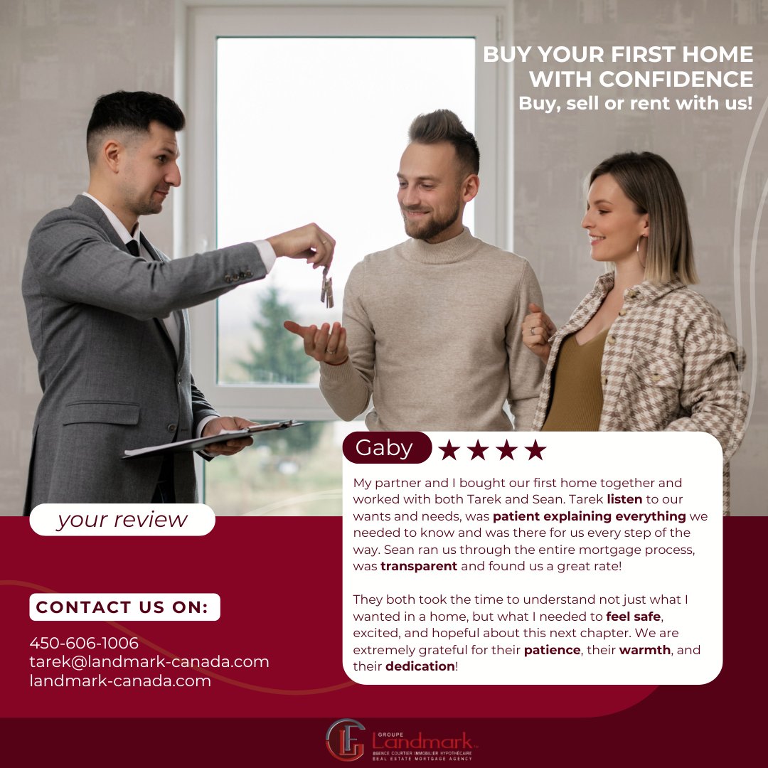 LandmarkFinance's tweet photo. Buying your first home? We're here to guide you every step—simple, stress-free, and confident. 📞 (514) 316-5555*200 📧 info@landmark-canada.com 🌐 https://t.co/7Ru2vS8RWs https://t.co/eNk3RuLFXn