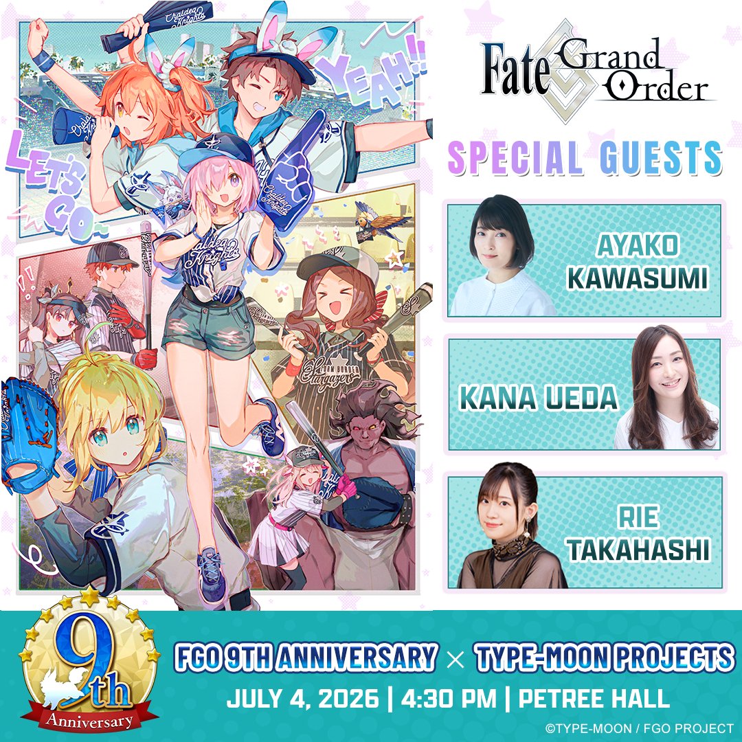 FateGO_USA's tweet photo. Join us at #AX2026 as Aniplex of America's Albert Kao and special guests Ayako Kawasumi (Altria Pendragon and Anne Bonny), Kana Ueda (Ishtar and Ereshkigal), and Rie Takahashi (Mash Kyrielight) discuss FGO's 9th anniversary celebration among other TYPE-MOON projects!

#FateGOUSA https://t.co/9b1D56Qvaw