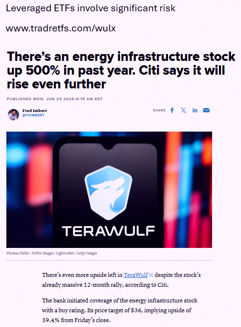 m_t___02's tweet photo. Terawulf ($WULF) soared 465% in the past year, but Citi thinks there's still more to come. They just bumped their price target up to $36 🚨 That means potential 44% gains from current levels ✅ Want double the action? Check out the Tradr 2X Long WULF Daily ETF ($WULX) from Tradr https://t.co/iaAJKMLE1F
