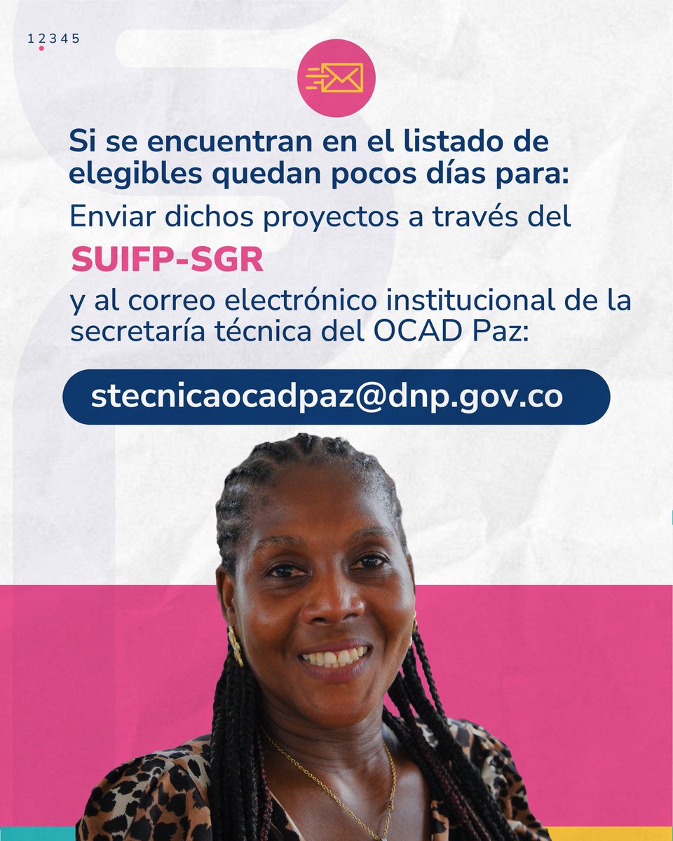 Regalias_gov's tweet photo. 🗓️Hoy finaliza la etapa de Cumplimiento de Requisitos Convocatoria III #OCADPaz
Entidades territoriales y comunidades étnicas que integran la lista de elegibles, tienen hasta este 30 de junio para lograr el cumplimiento de requisitos de los proyectos en curso de la convocatoria .
Recuerda que la asistencia técnica gratuita está disponible en el correo subasistenciatecnica@dnp.gov.co
Conoce más en el siguiente enlace: https://t.co/s6aGrQqQdq