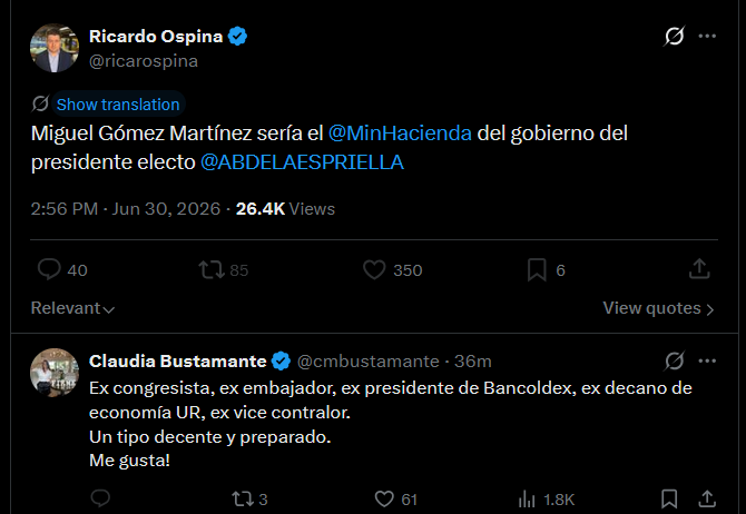 platom___'s tweet photo. Vean lo fácil que es posar de decente para la élite del país. Como decano de economía, Miguel Gómez hizo comentarios machistas fuera de lugar, terminó el contrato de dos importantísimos profesores sin justa causa (para meter a fichas suyas) y con eso provocó que estudiantes y egresados pidieran su renuncia. En la U se decía que era un politiquero ignorante de la academia.

Fuera de eso es un godo antiderechos.

Ah, pero tiene apellidos importantes, ha tenido altos cargos, es blanco, usa traje y corbata: ¡debe ser decente y competente!

No, amigos, es solo un delfín que ha vivido del cuento.