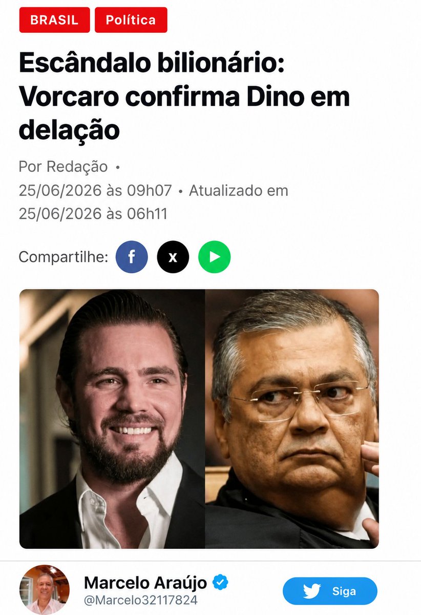 Marcelo32117824's tweet photo. 🚨🚨ATENÇÃO- ERA ESPERADO. SE DINO DESVIOU DINHEIRO DOS RESPIRADORES NA PANDEMIA. E FOI INDICADO POR LULA AO STF, NÃO ESTARIA ENVOLVIDO NO CASO DO BANCO MASTER🚨 https://t.co/qQpRjvPPmE