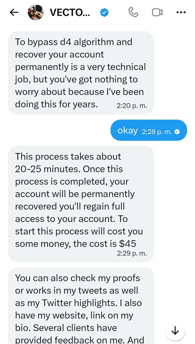 FukumoFLV's tweet photo. @StarryMochix @instagram @facebook @Meta I know, I spoke to one of them recently and he asked me for 45 dollars to recover my account, making things up like: ‘Bypass the d4 algorithm to recover your account’. lol https://t.co/u5ldBs3gxz