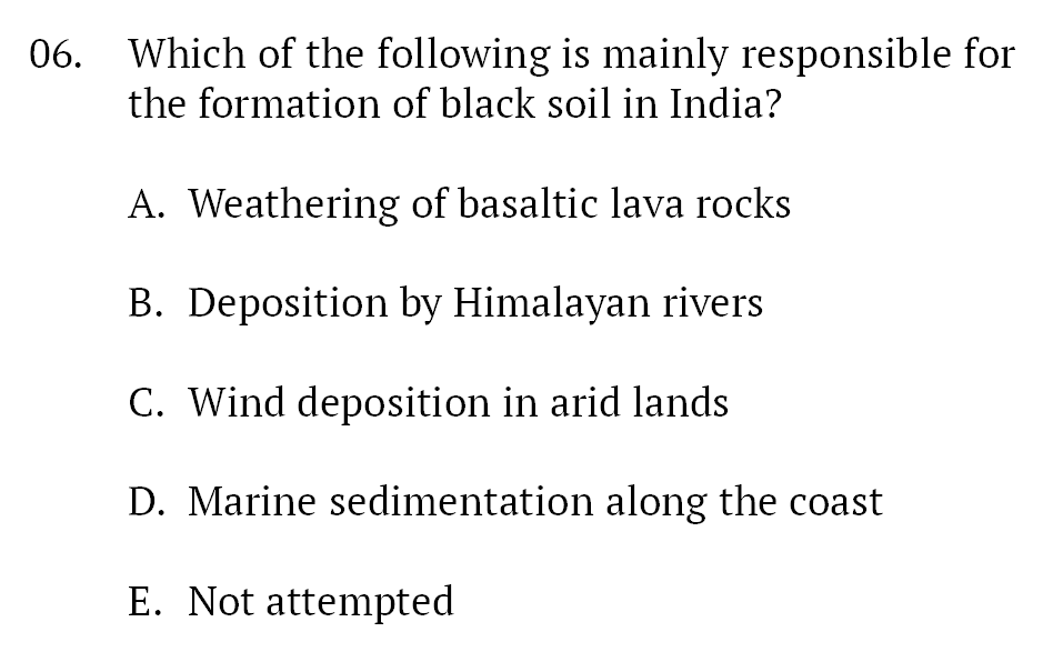 mbtupsc's tweet photo. 𝐄𝐗𝐀𝐌 - 𝐁𝐏𝐒𝐂 𝐒𝐓𝐄𝐍𝐎𝐆𝐑𝐀𝐏𝐇𝐄𝐑 𝟐𝟎𝟐𝟔

Which of the following is mainly responsible for the formation of black soil in India?

#𝐔𝐏𝐒𝐂 #𝐂𝐀𝐏𝐅 #𝐍𝐃𝐀 #𝐂𝐃𝐒 #𝐁𝐏𝐒𝐂 https://t.co/TZDDlNPb9G