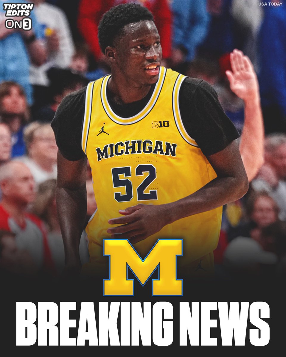 JoeTipton's tweet photo. NEWS: Moustapha Thiam is staying at Michigan and will play for the Wolverines next season despite Dusty May’s departure, source tells @On3. 

The 7-2 sophomore transfer from Cincinnati was one of the top centers in the portal. Averaged 12.8 points, 7.1 rebounds, and 1.6 blocks per game last season.

https://t.co/aBbxt0Q9r8