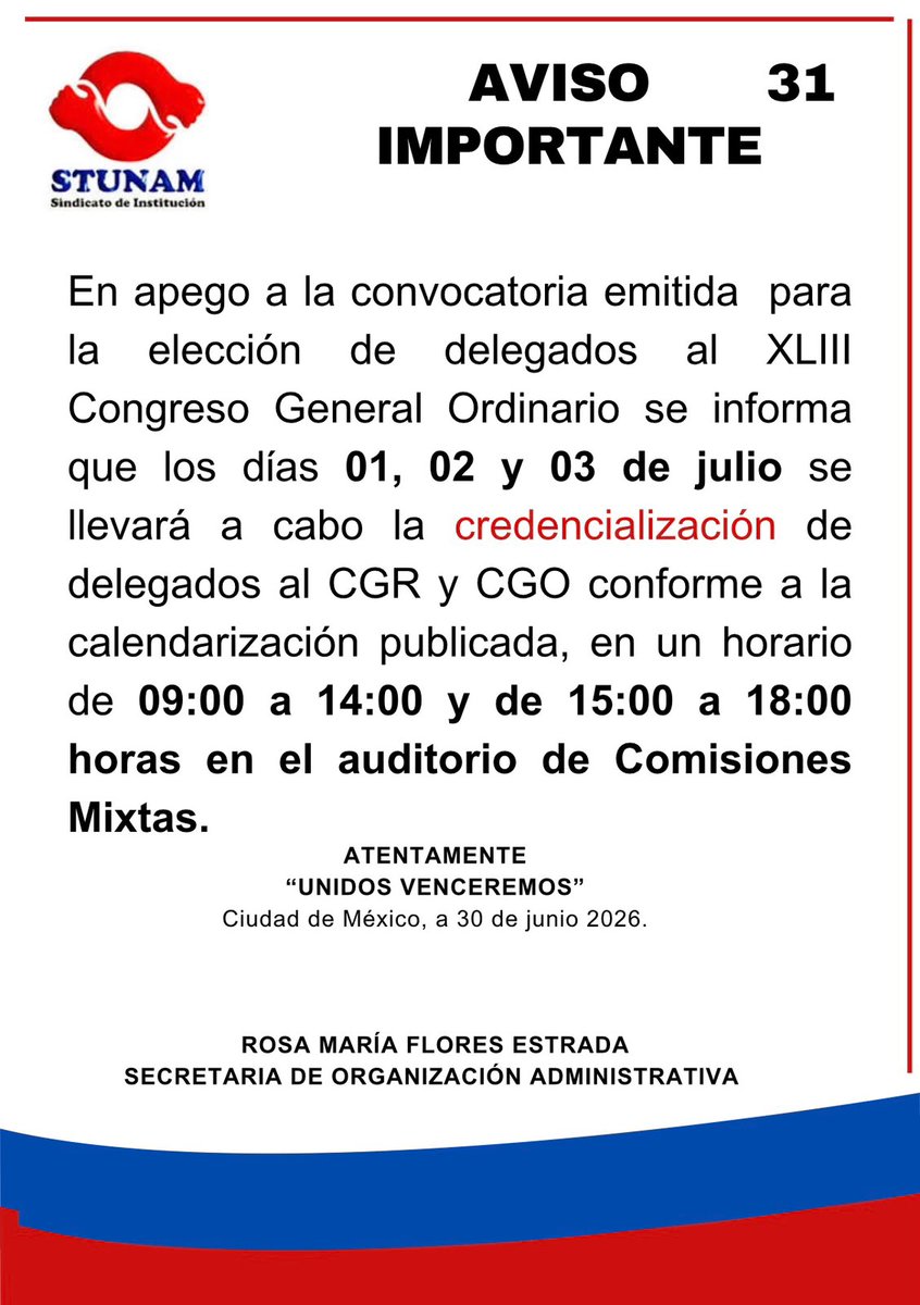stunam's tweet photo. Secretaría de  Organización Administrativa informa 🌐 https://t.co/2hazmplpEK https://t.co/A4abwXpclz