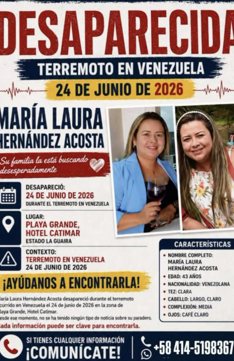 MaraSanchez26's tweet photo. @carlaangola Por favor, su familia la sigue buscando. Se hospedaba en el Hotel Catimar. Solicitan los videos de seguridad, para saber si lograron salir. Hay varias personas desaparecidas aún @carlaangola https://t.co/7SdkMgIRmo