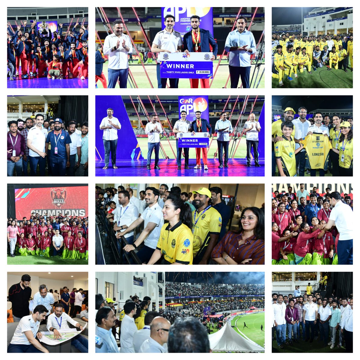 urs_av's tweet photo. Finally 
Nara Lokesh in House 
APL Final
ACA STADIUM MANGALAGIRI

Crazy &amp; Crazy : మంగళగిరి స్టేడియం లో ప్రేక్షకుల హాజరు 35000+ దాటింది ఇంకా చాలా మంది రాలేక పోయారు...

@naralokesh garu 🥇 https://t.co/vrFcGsvQAt