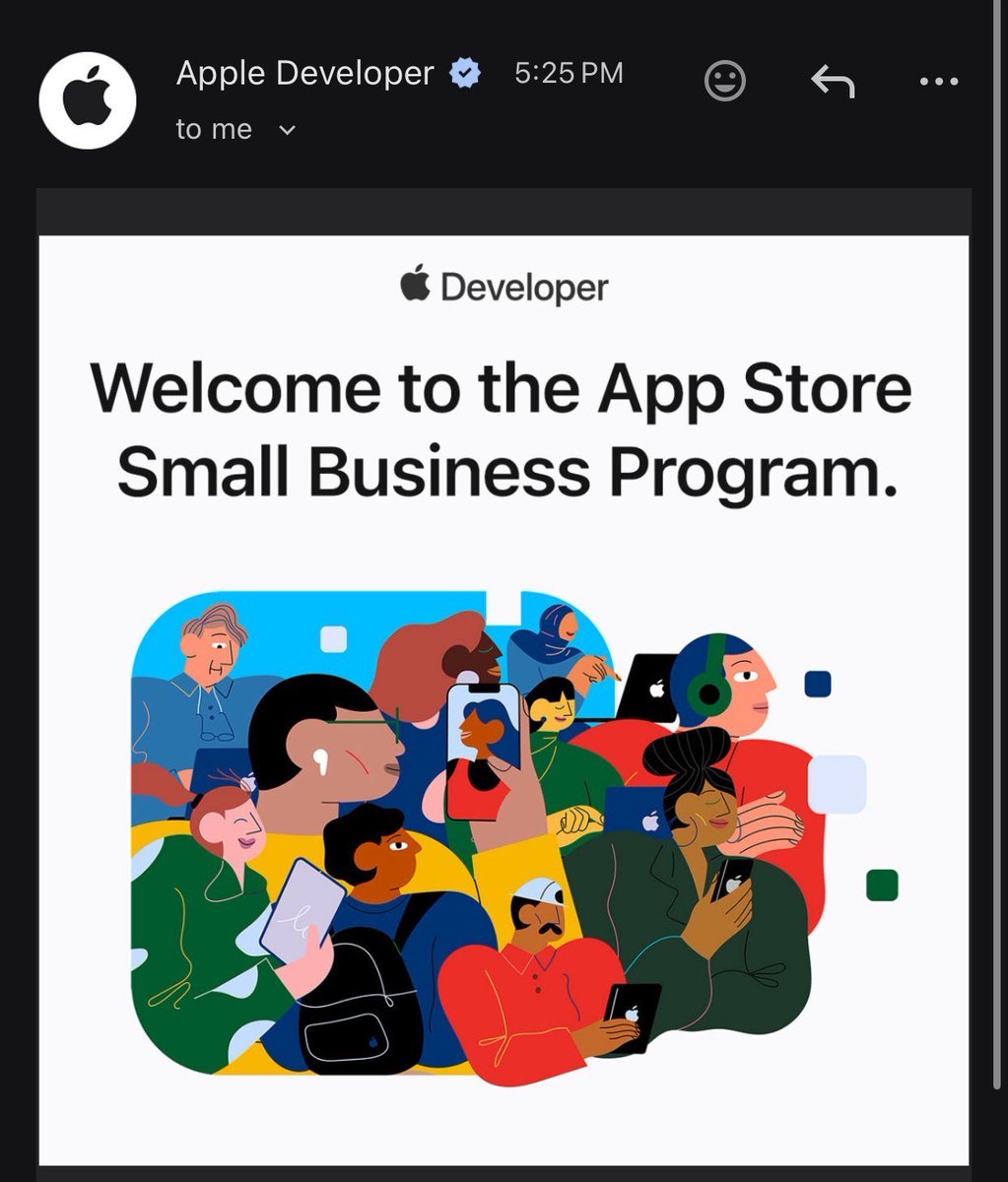 BrianMRey's tweet photo. if you’re building an app

make sure to apply to Apple’s Small Business Program

doesn’t matter if you’ve launched yet or not

it’s completely free

and cuts Apple’s fee from 30% → 15% https://t.co/VEZ5OWwHjc