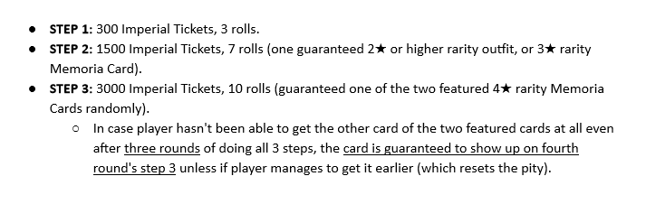 BunAl_ENG's tweet photo. The gacha consists of 3 steps, all which have chances to give the featured cards (on step 3, you are guaranteed to get at least one). After completing the three steps, the banner resets and you can repeat the steps all over again. This can be done unlimited amount of times. https://t.co/vK8IObRE2g