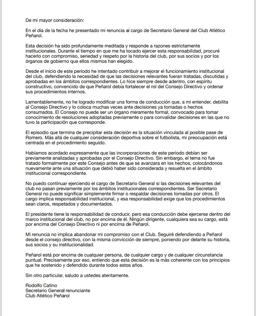 WilsonMendez86's tweet photo. Rodolfo Catino expone las razones por las que deja de ser Secretario General de @oficialCAP https://t.co/b10oF5BdVU