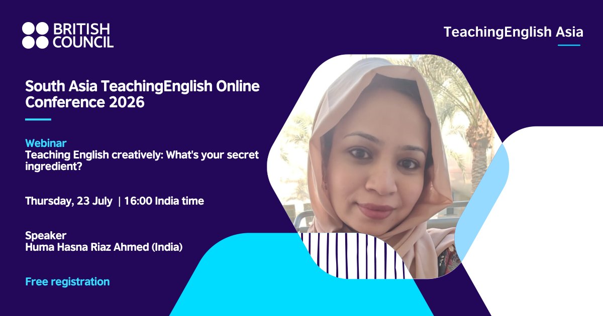 npBritish's tweet photo. What if the secret ingredient for creative English teaching is already in your classroom? Join Huma Hasna Riaz Ahmed on 23 July 4pm SL time for practical ideas using everyday resources and local contexts. Free registration https://t.co/p2nXKXT5QK
#TeachingEnglish #SAConference https://t.co/NV4m4kqSia