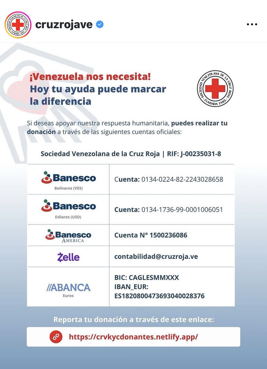 DulceAngel0's tweet photo. Para los que deseen donar pueden hacerlo a @cruzroja_mx @cruzrojave @perrosextremos @embavenmexico están recibiendo también insumos. Nosotros ya hicimos lo propio al donar a la Cruz Roja.Nuestros hermanos Venezolanos nos necesitan 
#venezuela #donaciones #terremotovenezuela https://t.co/7wdHiXXhIt