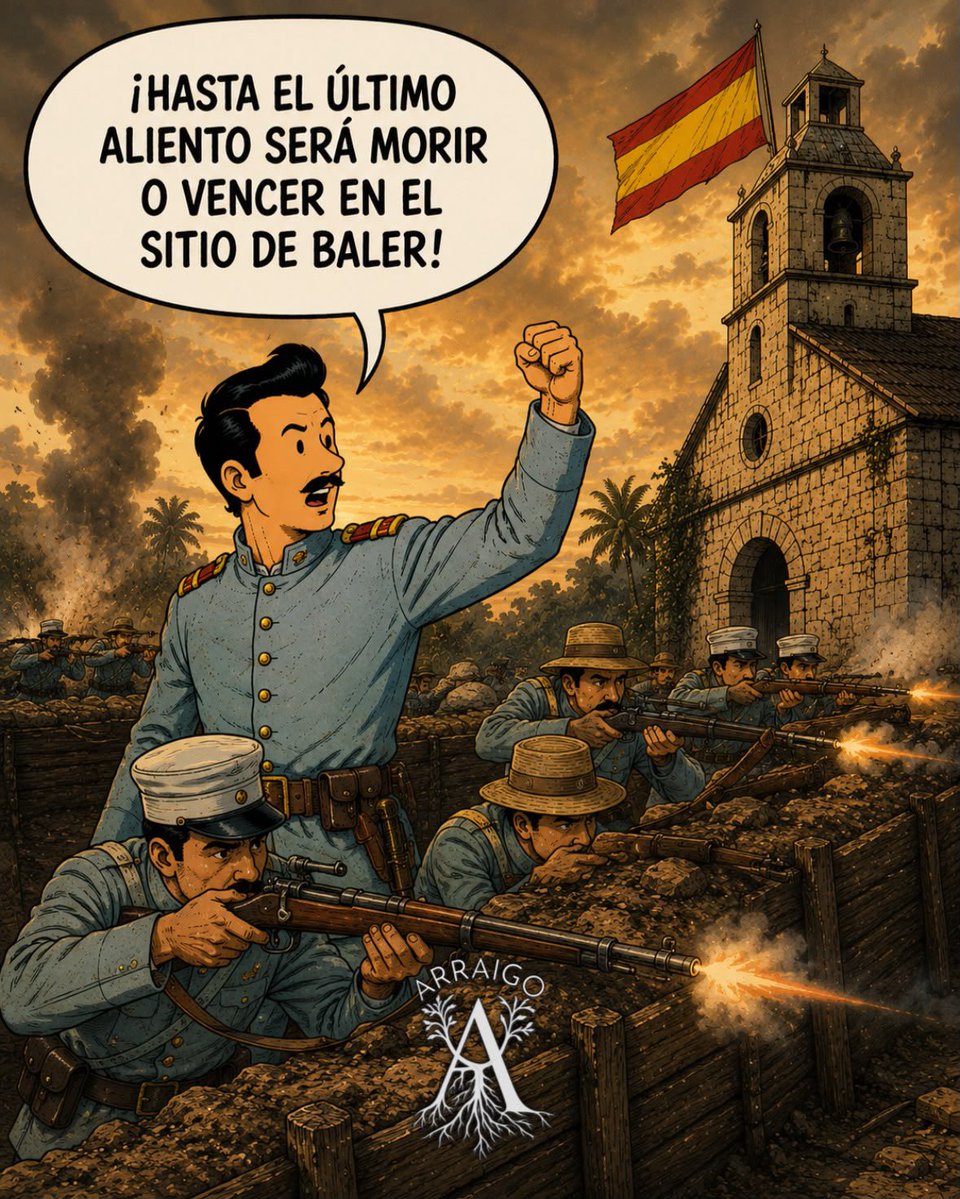 ARRAIGO_es's tweet photo. #HilosArraigo
#TalDíaComoHoy 1898 comenzaba el Sitio de Baler. Mientras España abandonaba Filipinas, cincuenta soldados en una pequeña iglesia se disponían a resistir.
«Los infantes españoles prefieren la muerte a la deshonra. Ya hablaremos de capitulación después de muertos». https://t.co/4jkFgcwLdi