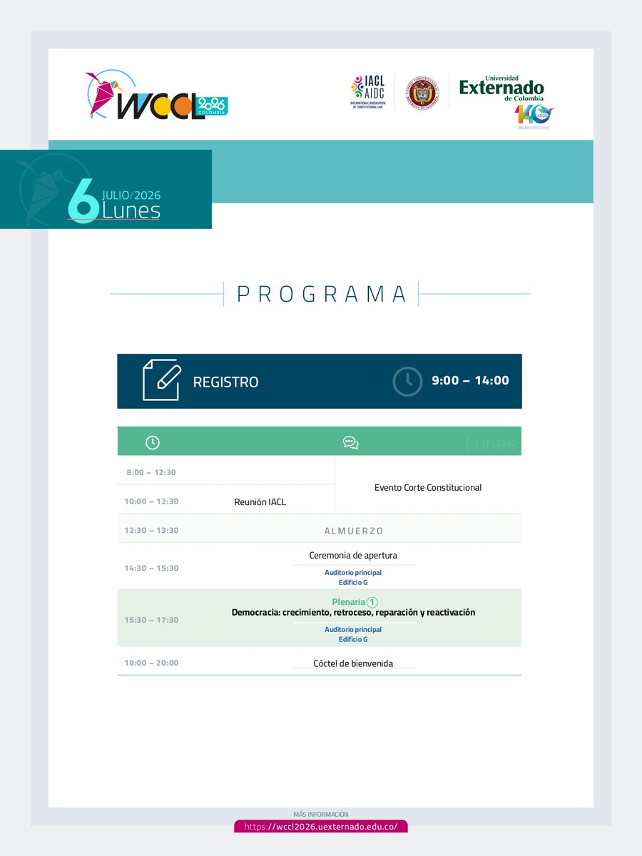 HernandoParraN's tweet photo. @UExternado se convertirá, del 6 al 10 de julio, en el epicentro jurídico global, al recibir a los constitucionalistas más importantes del mundo en el Congreso Mundial de Derecho Constitucional 2026. Será un honor abrir nuestras puertas a esta conversación. https://t.co/1xIeXaOJQq
