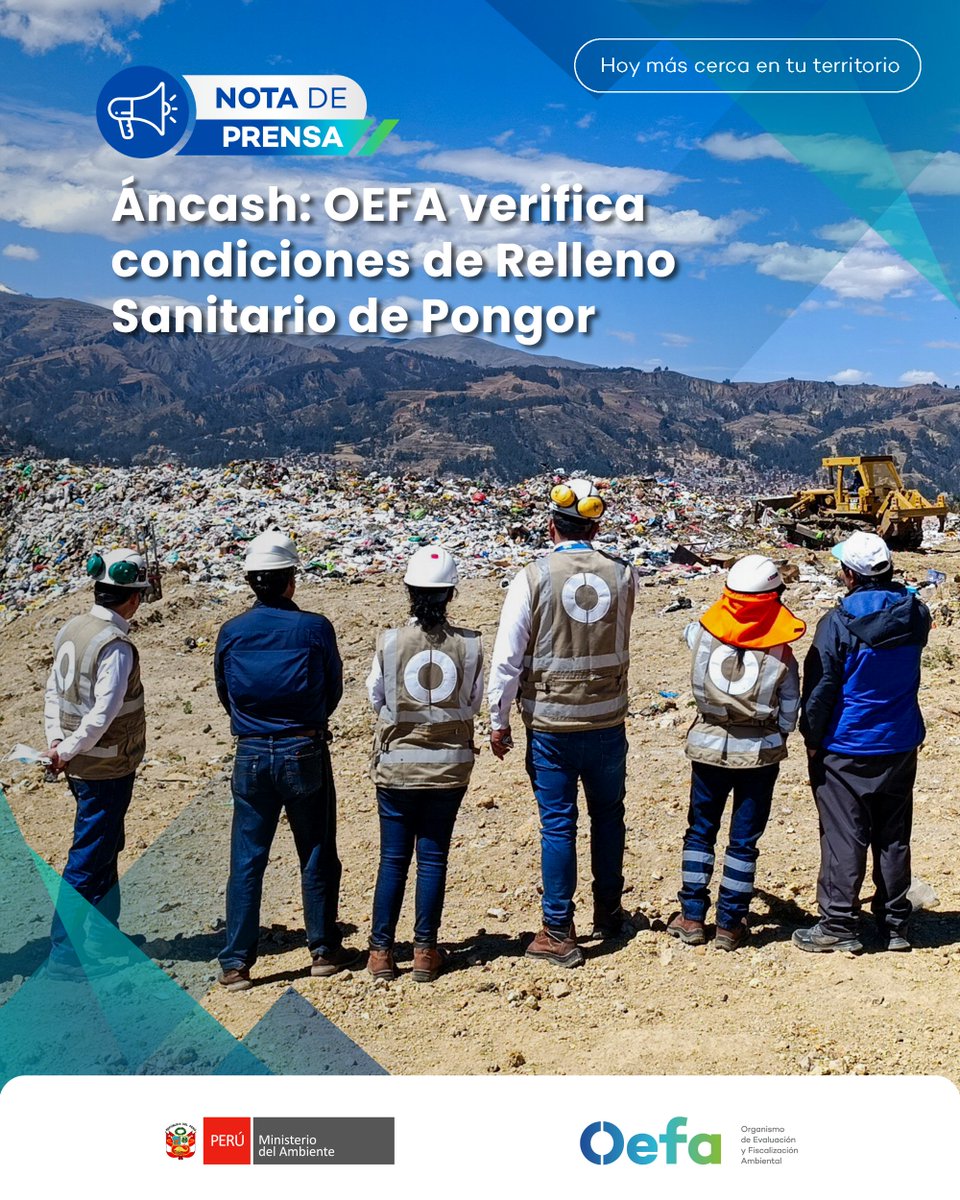 OEFAperu's tweet photo. 🌿 En el marco de nuestras acciones de promoción del cumplimiento, realizamos una diligencia preliminar al relleno sanitario Pongor, en Áncash.
🔗 Conoce más aquí: https://t.co/kLkEy9GEsg https://t.co/1fW81J29re