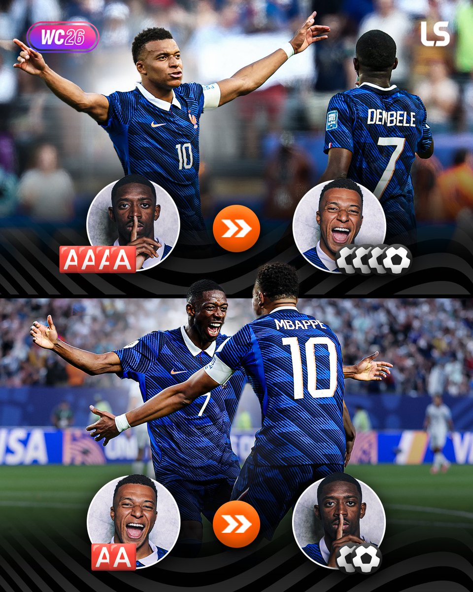 livescore's tweet photo. Mbappé and Dembélé break the World Cup record for the most goal combinations between two players 🔥🤝

The deadly duo needed just four games 🤯 https://t.co/bi3aH1Kenu