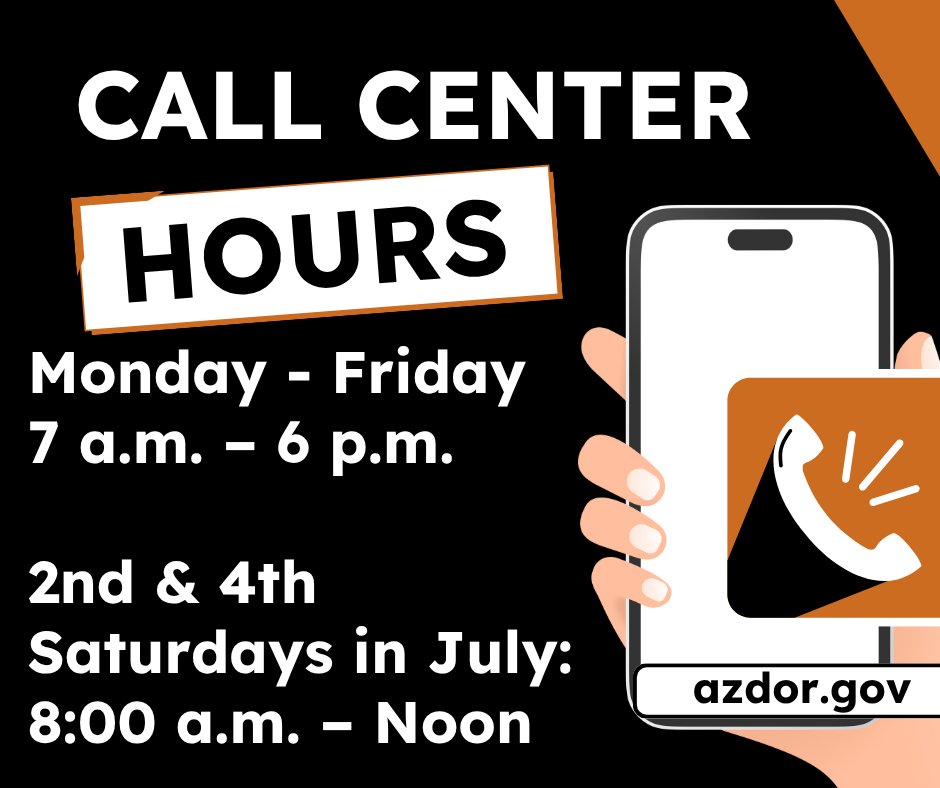 AZDORmedia's tweet photo. NEWS: ADOR Extends Call Center Hours to Serve More Taxpayers Weekend Hours Coming July 2026 - https://t.co/8UwXL541n5 
#ADORNewsRelease https://t.co/bYUuTHIxah