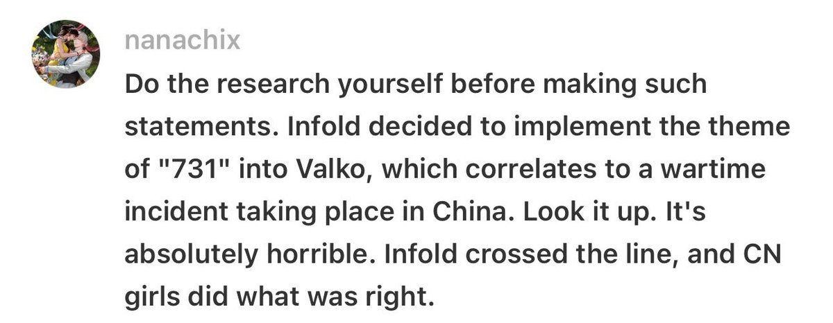 latrespada's tweet photo. they’re saying valko was political because “731” was implemented into his theme when the concern of 731 was implemented in xavier’s WU, not valko they truly are twisting the narrative https://t.co/9iu73yr8gu
