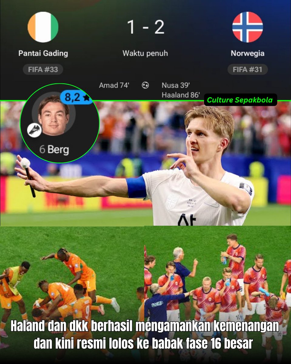 90Menit_idn's tweet photo. 🇳🇴 Norwegia melaju! 🔥

Kemenangan dramatis 2-1 atas Pantai Gading membawa Norwegia melangkah ke babak 16 besar Piala Dunia 2026! Gol penentu di menit-menit akhir memastikan langkah tim asuhan Ståle Solbakken tetap hidup. Selanjutnya, tantangan besar sudah menanti: Brasil! 💪⚽ https://t.co/7N6vdnJbFX