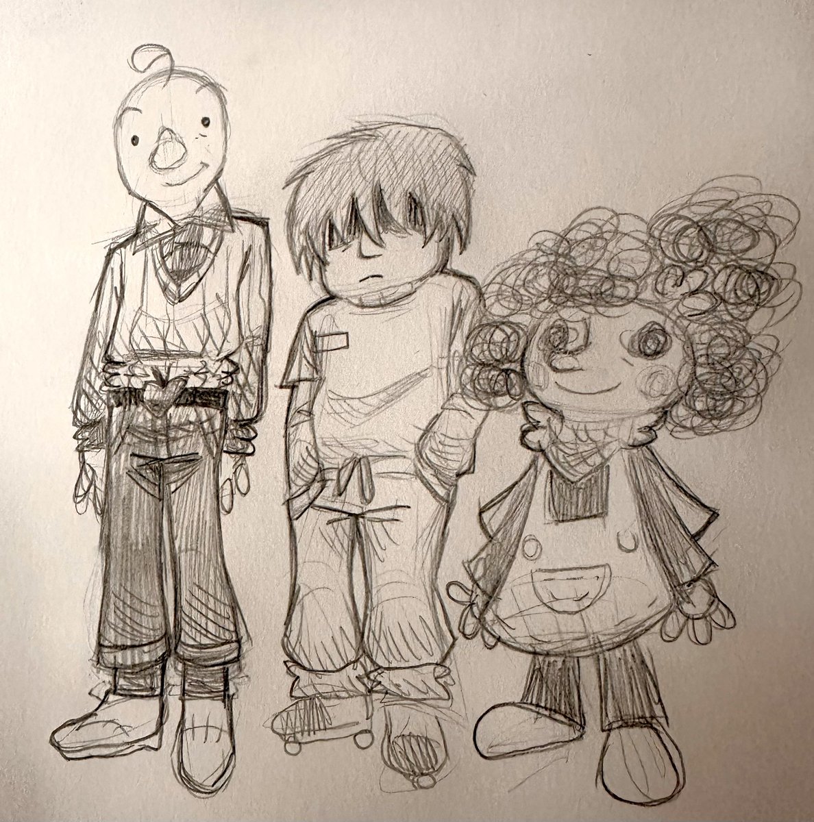 PaperBaldi's tweet photo. Baldi big ass head and body was bothering me lately so I drew this to test and drew Johnny and Playtime to compare the size https://t.co/WyvzD3u8mX