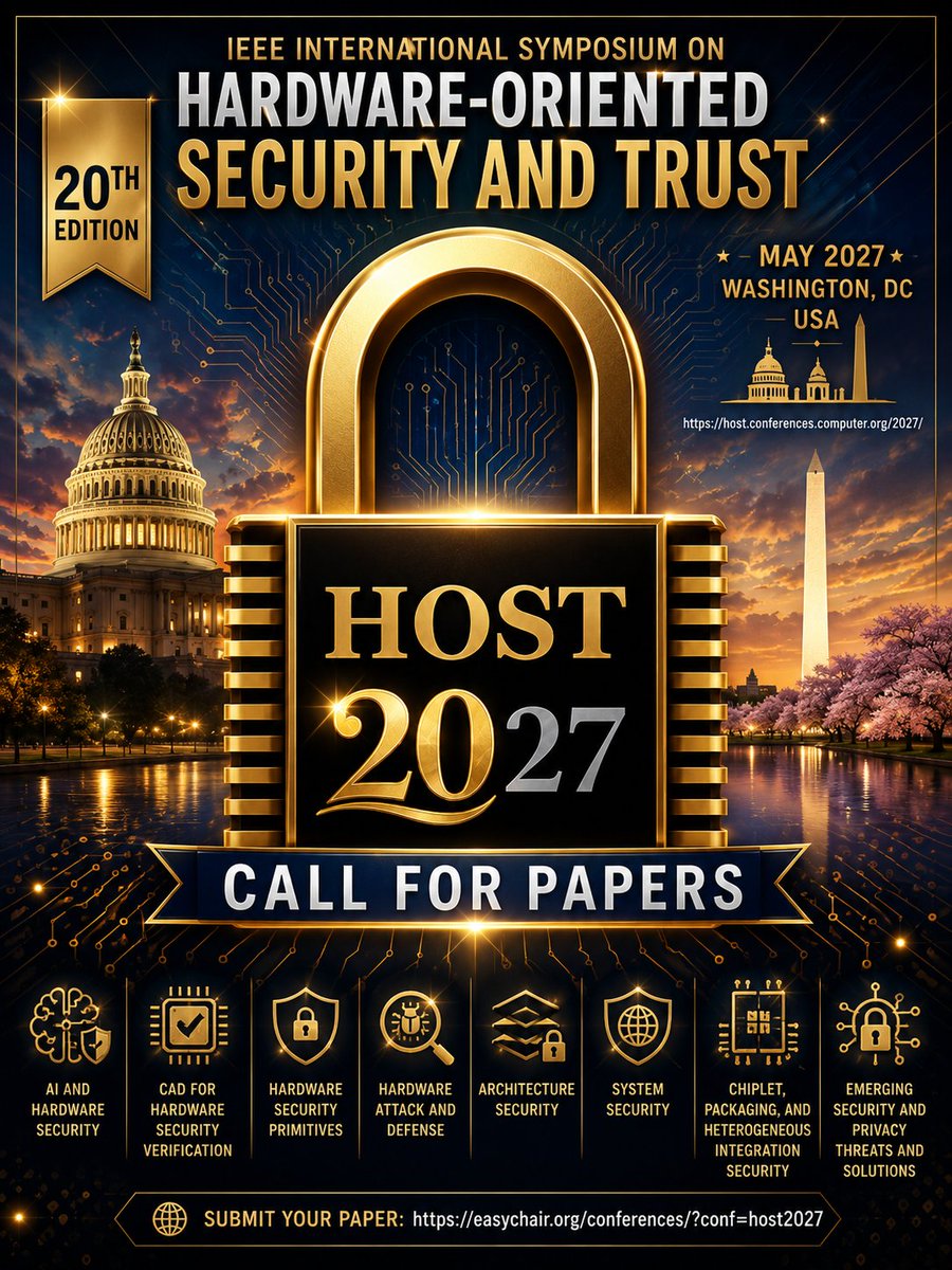 HostIeee's tweet photo. Don't forget to submit your amazing work to the 20th anniversary of HOST!!!!! Abstracts are due July 15, and full papers are due on July 22. https://t.co/tioNKL9veC