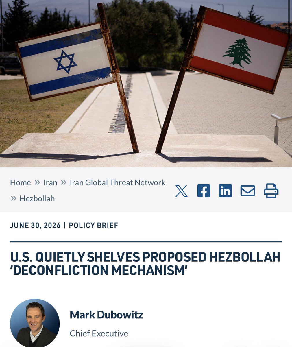 mdubowitz's tweet photo. My latest: @SecRubio deserves credit for restoring strategic clarity. Lebanon — not Hezbollah — should determine its security policy and relationship with Israel. Direct communication between sovereign governments is a foundation for peace. Hezbollah and its Iranian patrons should have no role in deciding when Israel can defend its citizens.