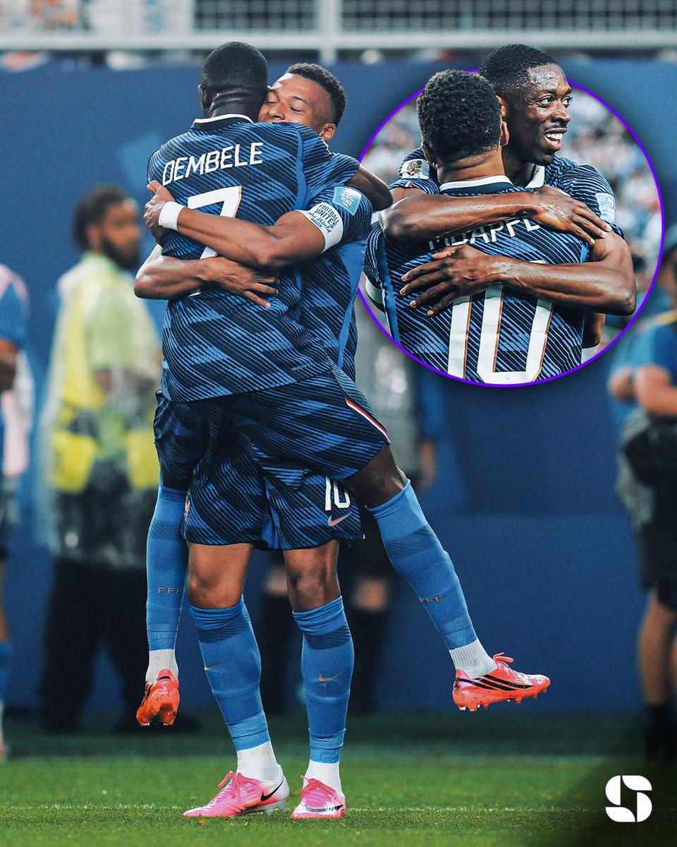 Squawka's tweet photo. Kylian Mbappé and Ousmane Dembélé make World Cup HISTORY!

Their sixth goal combination at a World Cup is the most ever recorded by a duo since 1966, surpassing two iconic pairings:

🇫🇷 Mbappé & Dembélé - 6 🆕
🇵🇱 Szarmach & Lato - 5
🇩🇪 Klose & Ballack - 5

The greatest World Cup partnership of the modern era. 🇫🇷