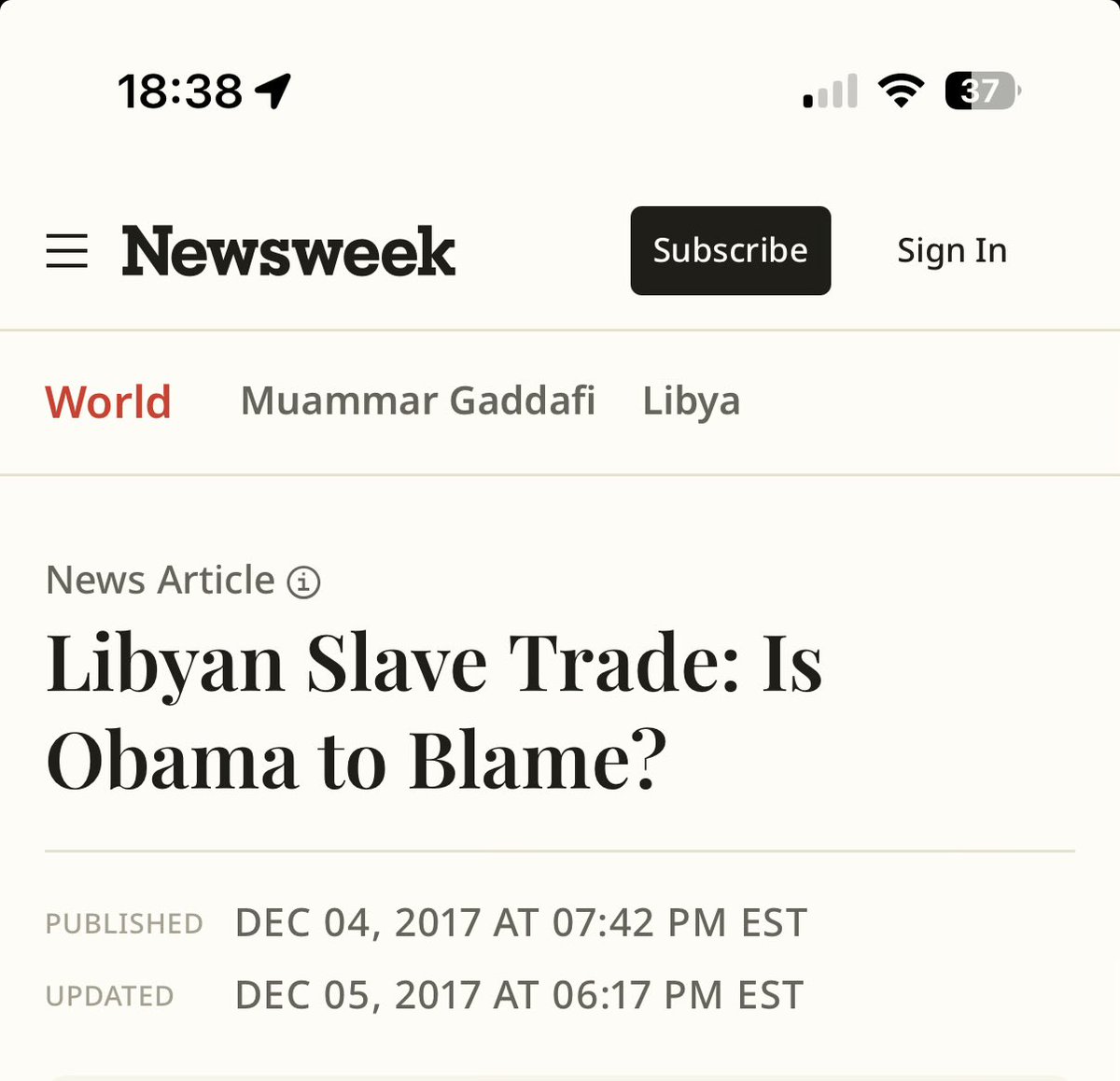 SmallTownCaro's tweet photo. @MattWalshBlog @cinrui BO and HRC bombing of Libya led to the eventual killing of Gaddafi and expansion of N Africa’s slave trade. https://t.co/qXH0DHVvua