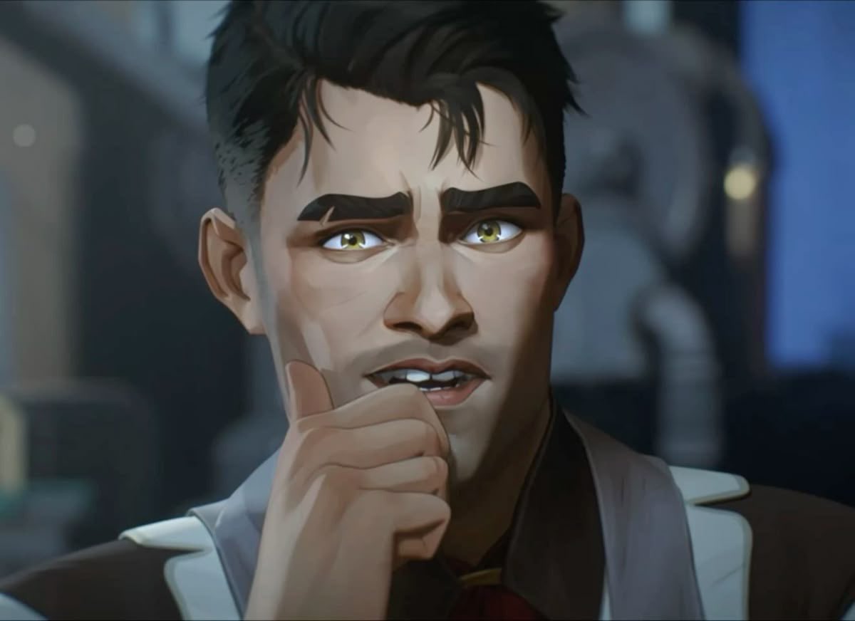 nicdecol's tweet photo. This is one of the hottest Jayce looks and it’s because he is explaining wild runes and his intelligence makes me go insane https://t.co/OZ0avcZzVZ