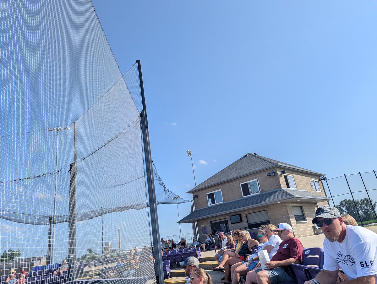 David_M_Ryan's tweet photo. Reporting fr Central DeWitt HS. One of nicer HS baseball facilities in Iowa w/35 ft high mesh safety netting & 2 row comfy stadium seating spans 1B to 3B. Quality concession area facing field under press box w/cement walking areas and spacious parking. MV's Gabe Grafft w/2 run HR in 2nd.