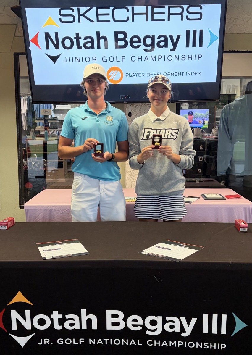ScottBaio's tweet photo. Yesterday and today BB played in the Notah Begay lll and the weather was scorching or raining. Not only did she win by 14 strokes, she also won lowest score overall for the females. Her best friend took 1st place in her age group sending them both to the next @nb3jgnc bracket. @ProvidenceCol #Friars