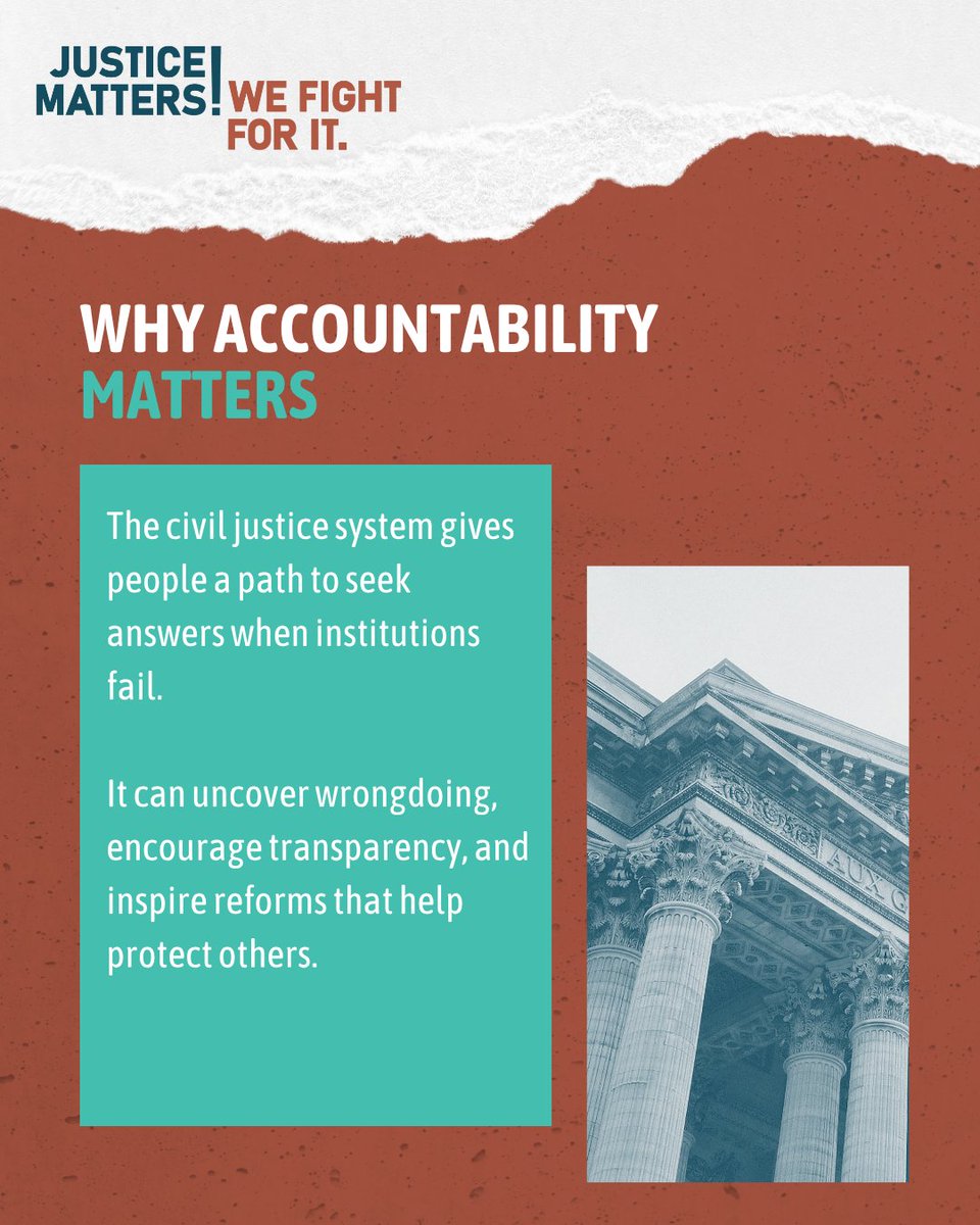 Justice4AllNM's tweet photo. Justice means accountability.

When institutions fail, the civil justice system provides a path to seek answers, encourage transparency, and help drive reforms that protect others.

Justice Matters. We Fight For It.

📰 Read more: https://t.co/fT2ET0b8Kn https://t.co/eliGbamijI
