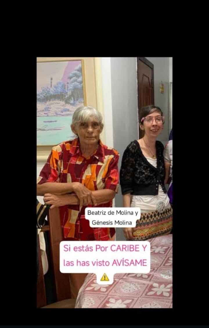 Magarosas's tweet photo. Siguen desparecidas la abuela y tía de mis sobrinos en La Guaira, Edif OPP26
Beatriz Molina y su hija Genesis Molina. 

Si saben de alguna lista, las han visto. He revisado montones de listas, en la Guaira se les ha buscado pero nada. https://t.co/JjYN0FKVn5